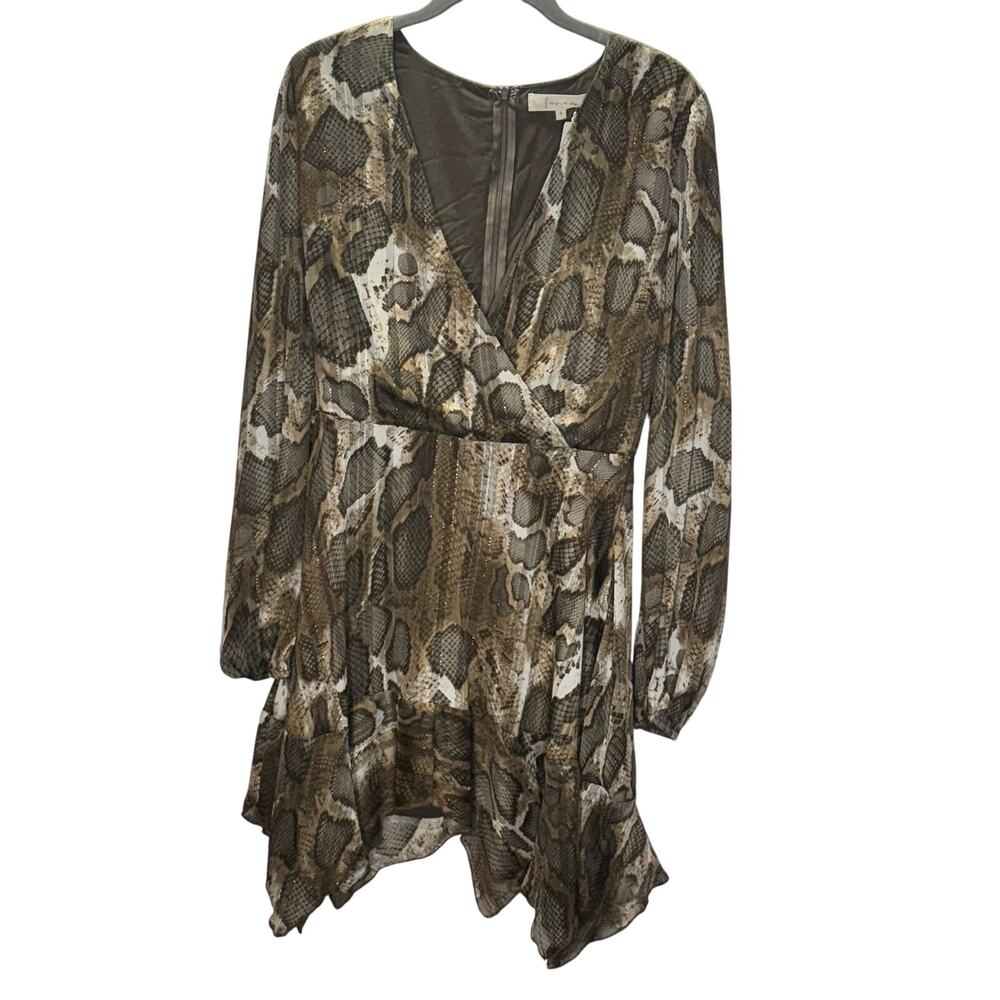 Fanco Women’s Small Snake Print Long Sleeve Asymmetrical Hem Dress NWT